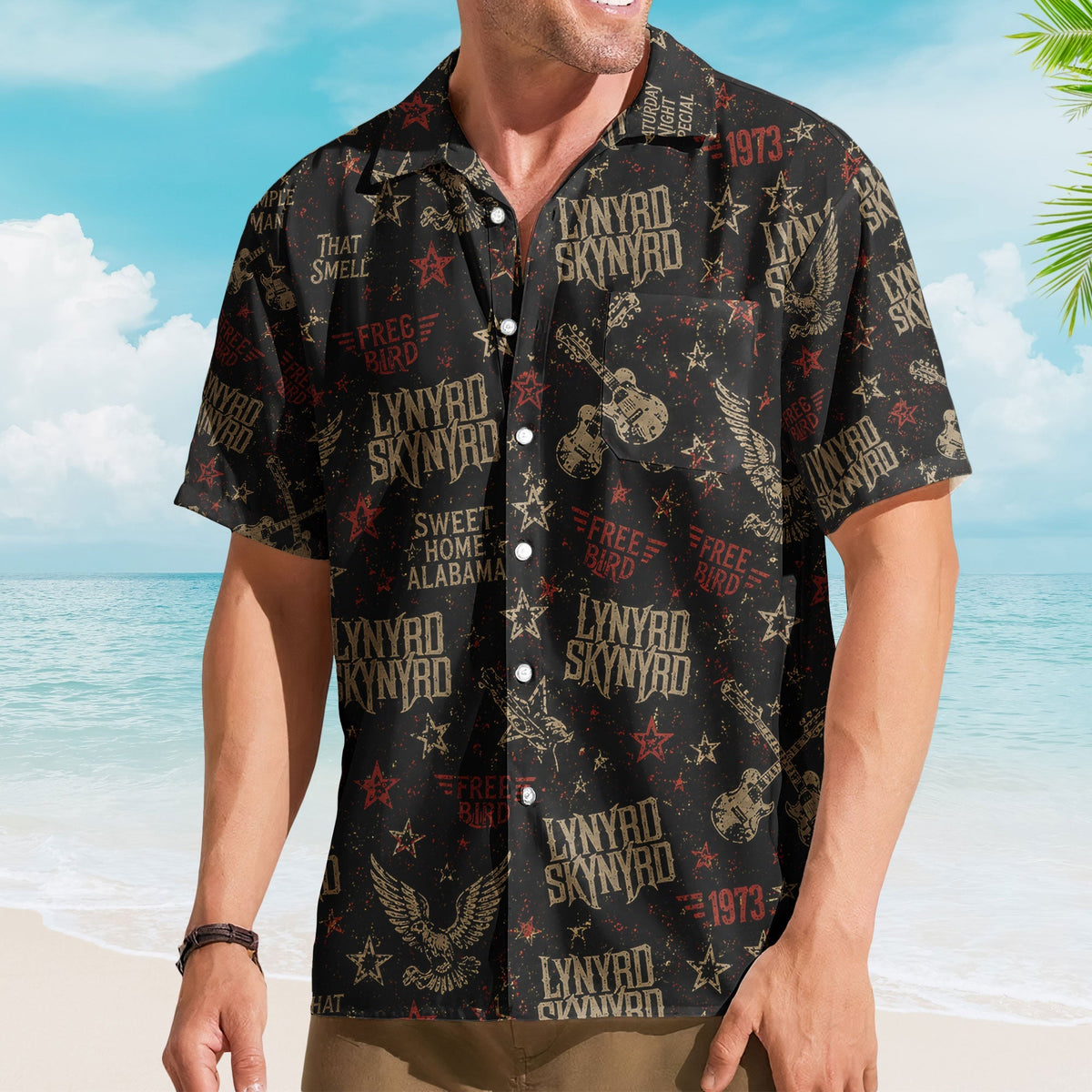 Lynyrd Skynyrd Hawaiian Shirt - Unisex Southern Rock Free Bird Black Button Up