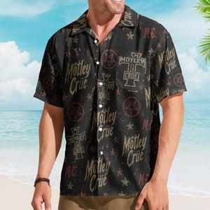 Motley Crue Hawaiian Shirt - Unisex Retro Shout At The Devil Iron Cross All-Over Print Button Up