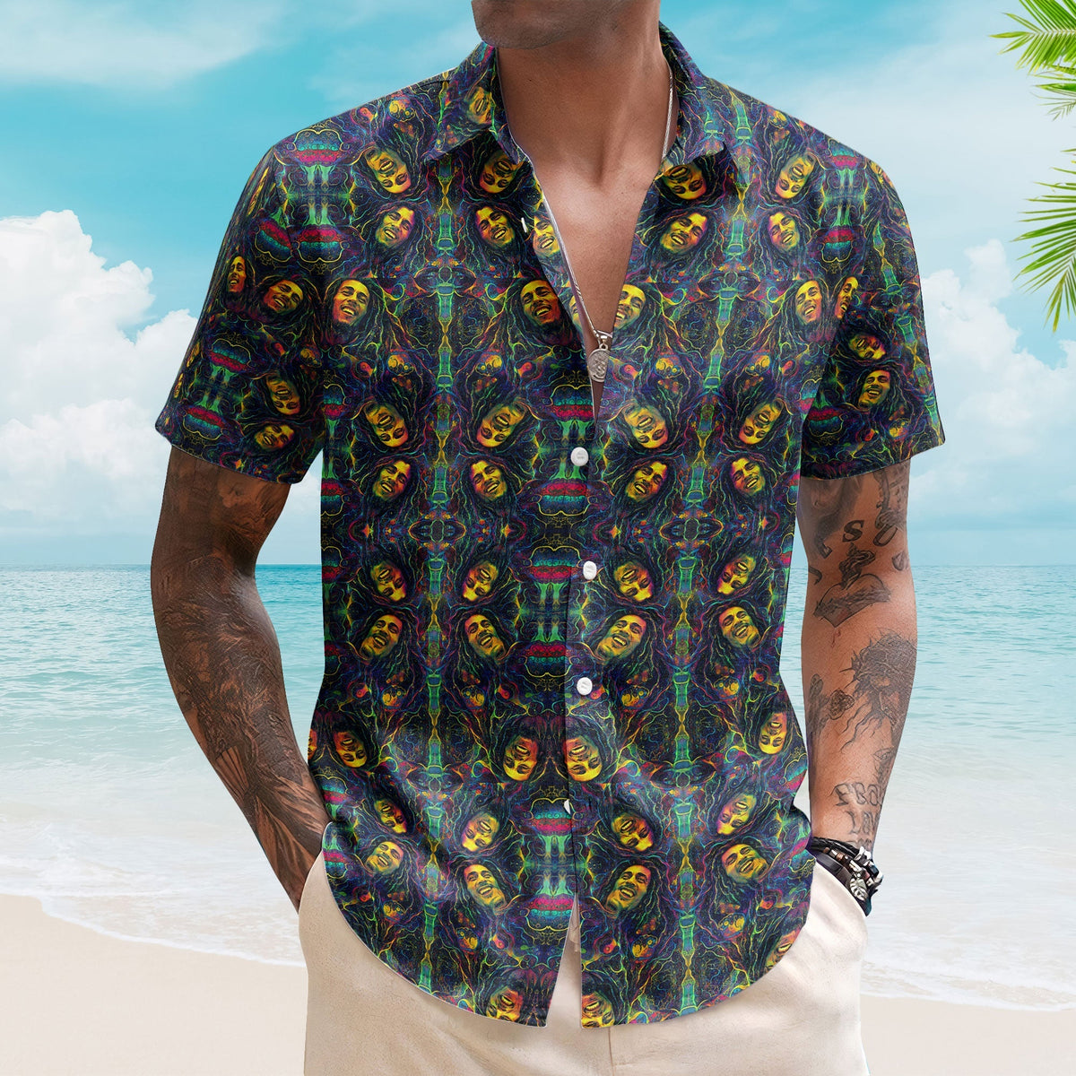 Bob Marley Unisex Hawaiian Shirt – Retro Reggae Music Aloha Button-Up Shirt
