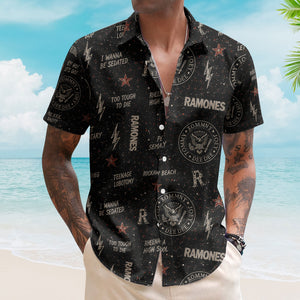 Ramones Hawaiian Shirt - Unisex Punk Rock Presidential Seal Black Button Up