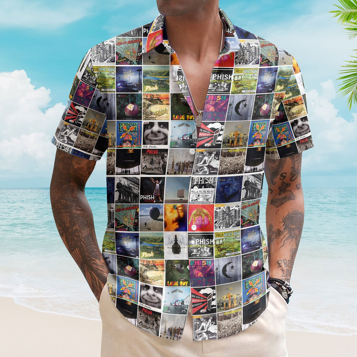 Phish Band Album Cover Collage Hawaiian Shirt - Unisex Psychedelic Rock Concert Summer Button Up
