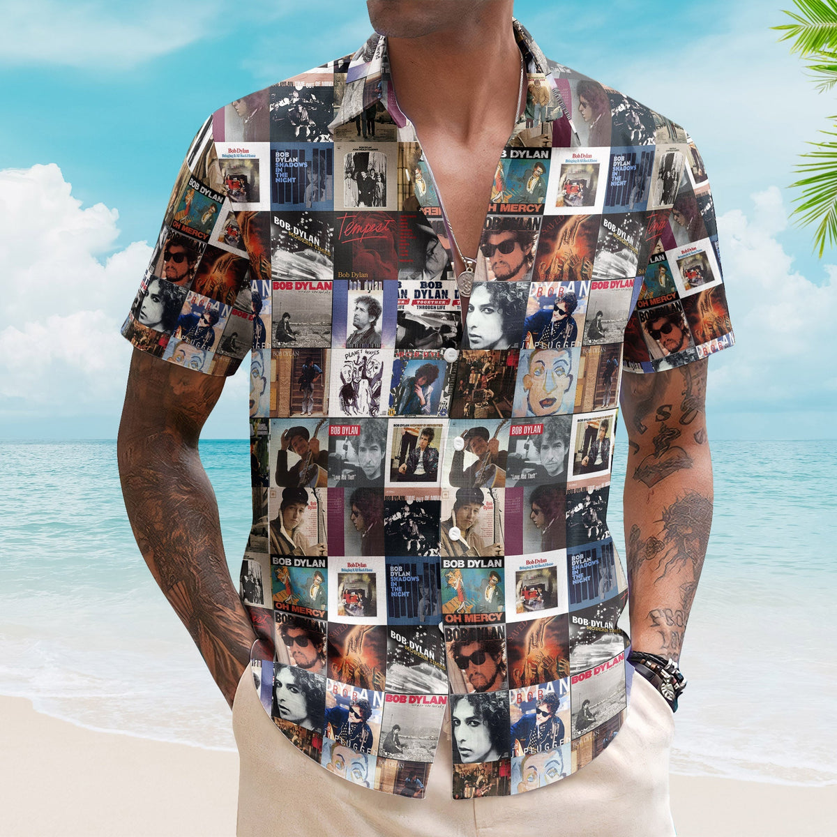 Bob Dylan Rock Music Icon Unisex Summer Button Up Hawaiian Shirt – Retro Music Album Art Inspired Unisex Shirt