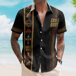 Guns N' Roses Luxury Design Hawaiian Shirt – Vintage Rock Inspired Black Hawaiian Shirt
