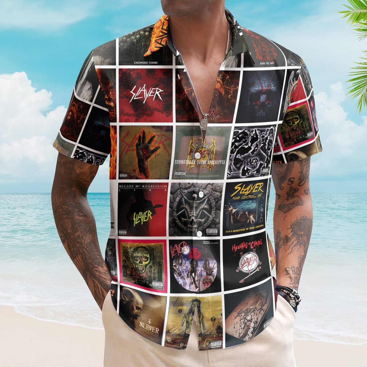 Slayer Album Collage Hawaiian Shirt – Metal Music Band Fan Shirt
