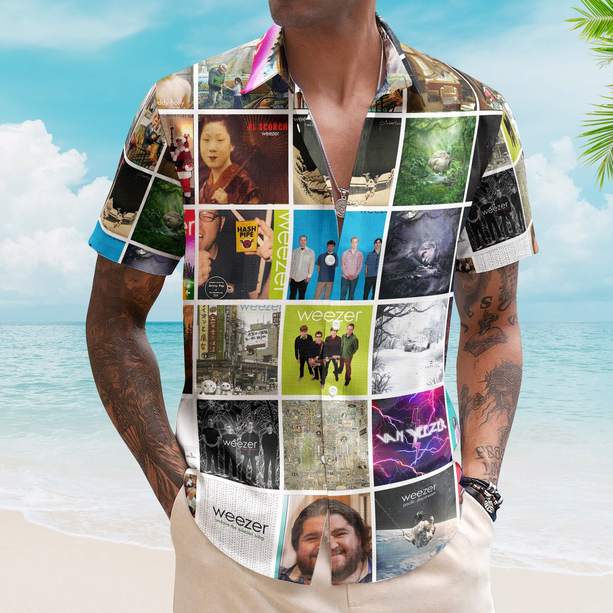Weezer Album Collage Hawaiian Shirt – Rock Music Band Fan Shirt