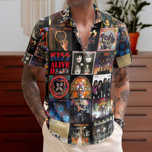 KISS Hawaiian Shirt – Album Cover Collage Glam Rock Summer Button Up