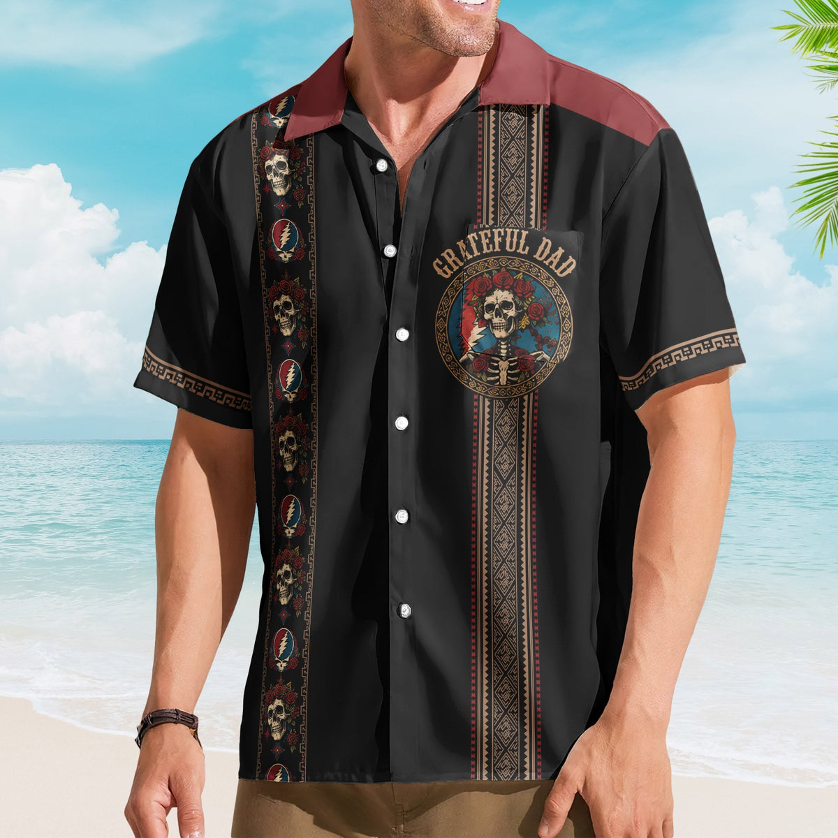 Grateful Dead Hawaiian Shirt - Unisex Retro Button Up With A Grateful Dad Twist