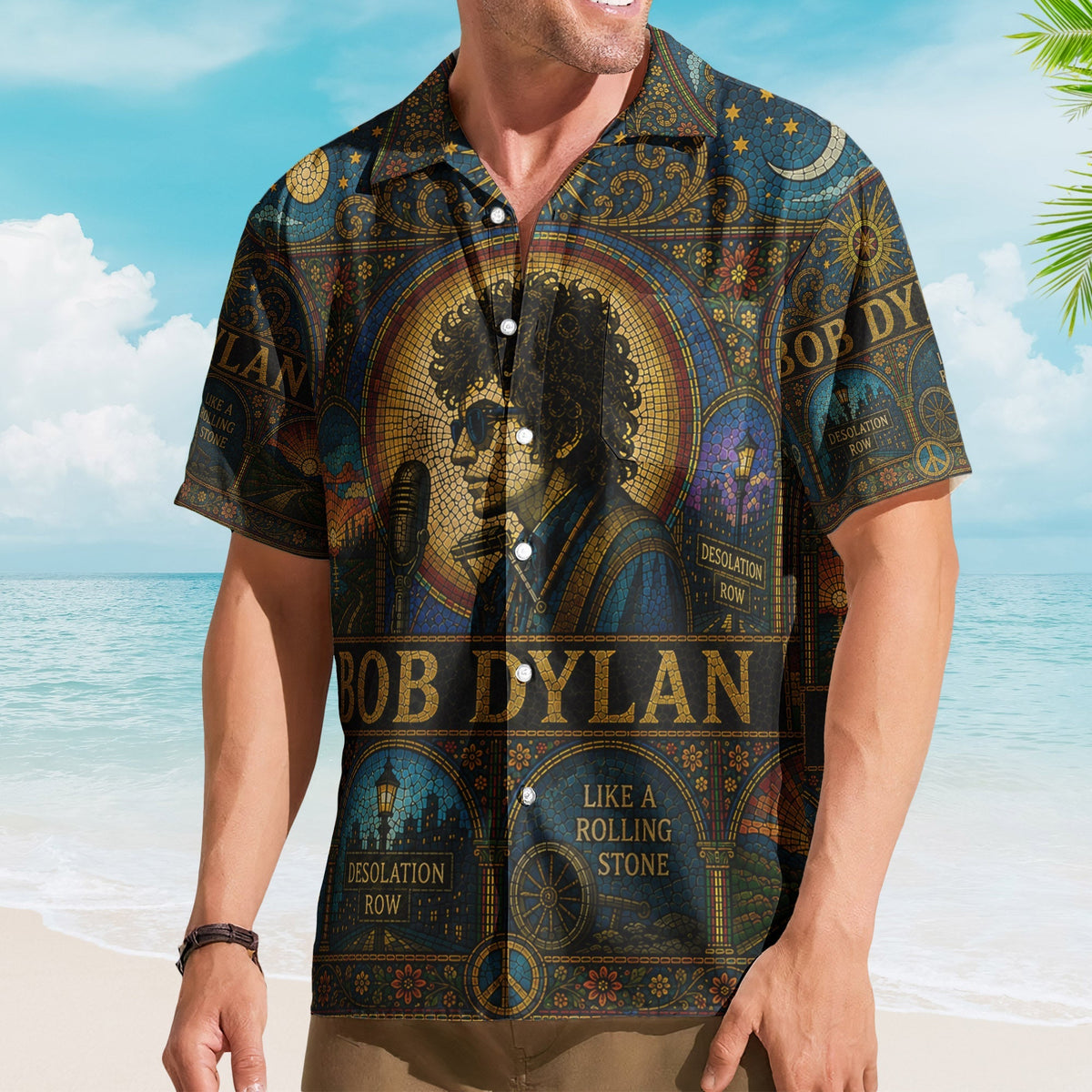 Bob Dylan Hawaiian Shirt - Unisex Retro Like A Rolling Stone Cathedral Window Button Up