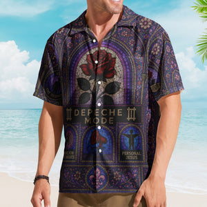 Depeche Mode Hawaiian Shirt - Unisex Retro Violator Rose Cathedral Window Button Up