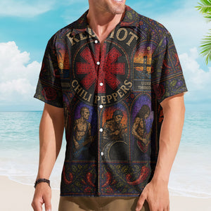 Red Hot Chili Peppers Gothic Stained Glass Hawaiian Shirt - Unisex Retro Californication Star Logo Button Up