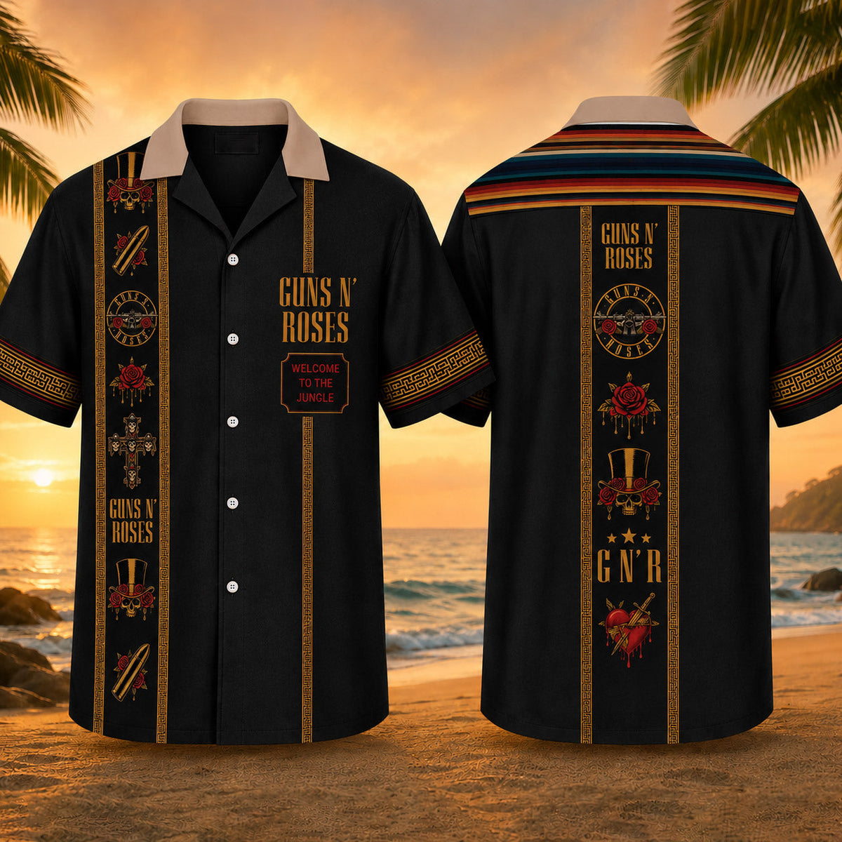 Guns N' Roses Luxury Design Hawaiian Shirt – Vintage Rock Inspired Black Hawaiian Shirt