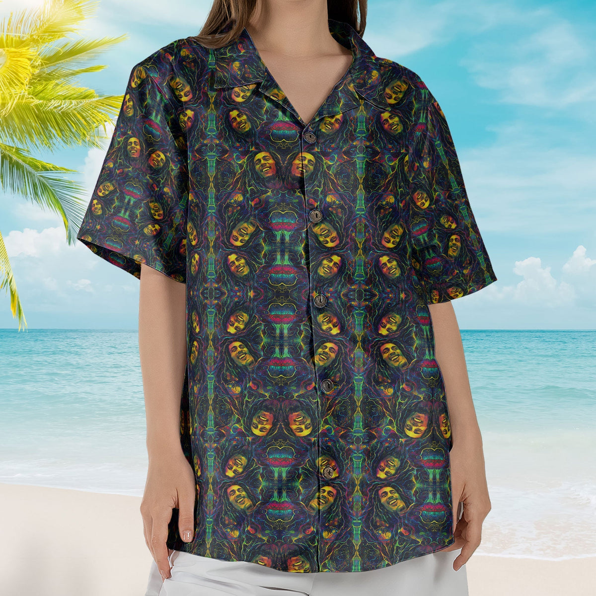 Bob Marley Unisex Hawaiian Shirt – Retro Reggae Music Aloha Button-Up Shirt