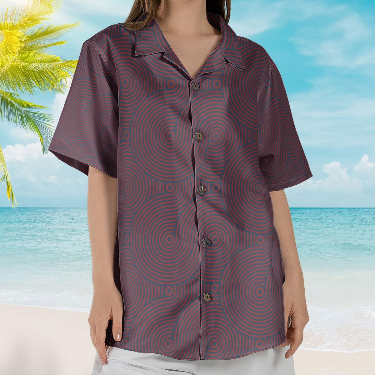 Phish Red Circle Unisex Hawaiian Shirt – Retro Geometric Hawaiian Button-Up Shirt