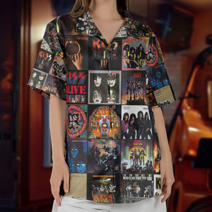KISS Hawaiian Shirt – Album Cover Collage Glam Rock Summer Button Up