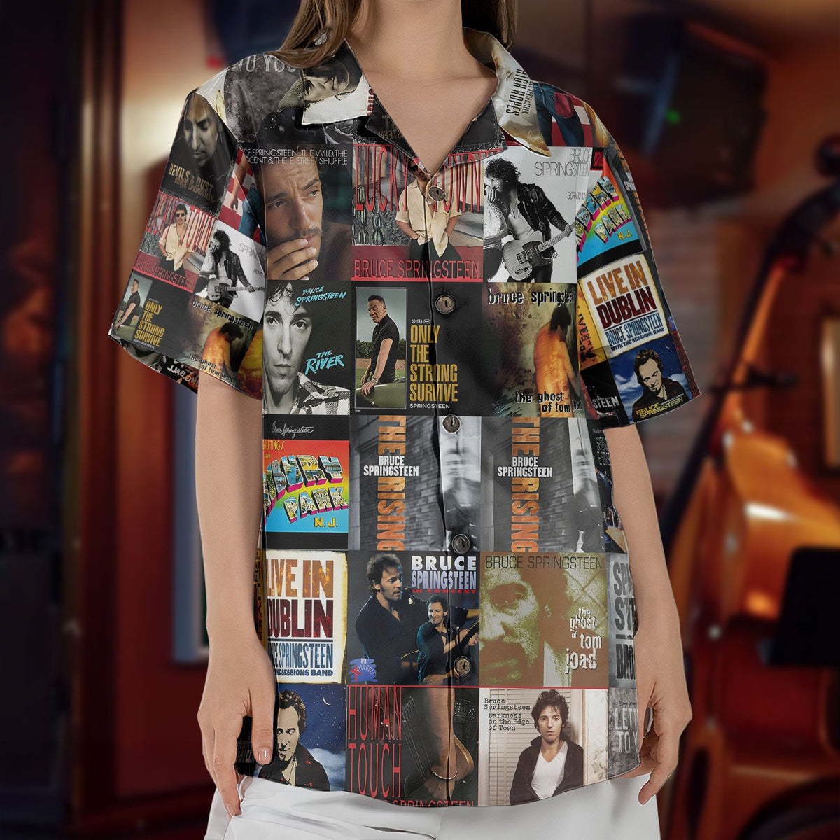 Bruce Springsteen Nostalgia Collage Hawaiian Shirt – Classic Rock Memories Gift