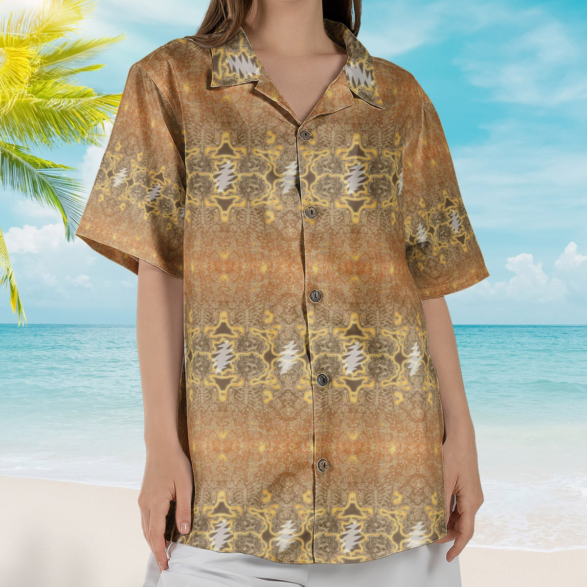 Grateful Dead Desert Bolt Electric Woodcut III Hawaiian Shirt – Retro Music Album Art Inspired Shirt