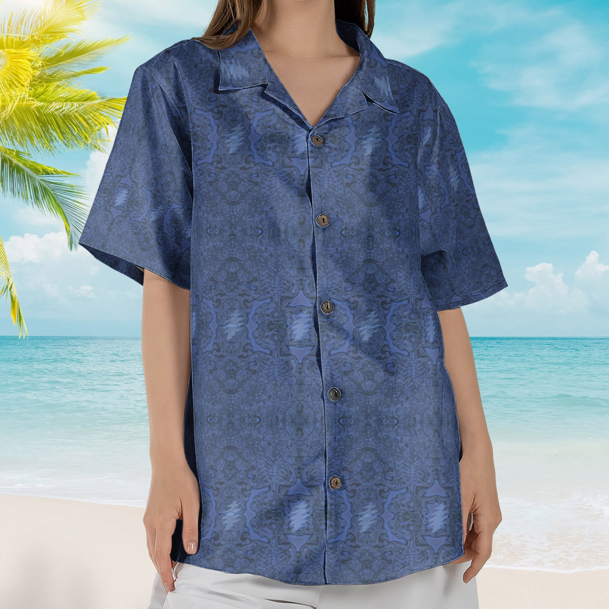 Viola Lee Blues II Electric Woodcut Skull & Roses Hawaiian Shirt – Retro Music Grateful Dead Inspired Aloha Shirt )