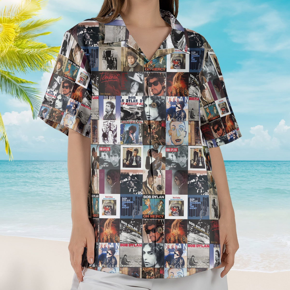 Bob Dylan Rock Music Icon Unisex Summer Button Up Hawaiian Shirt – Retro Music Album Art Inspired Unisex Shirt