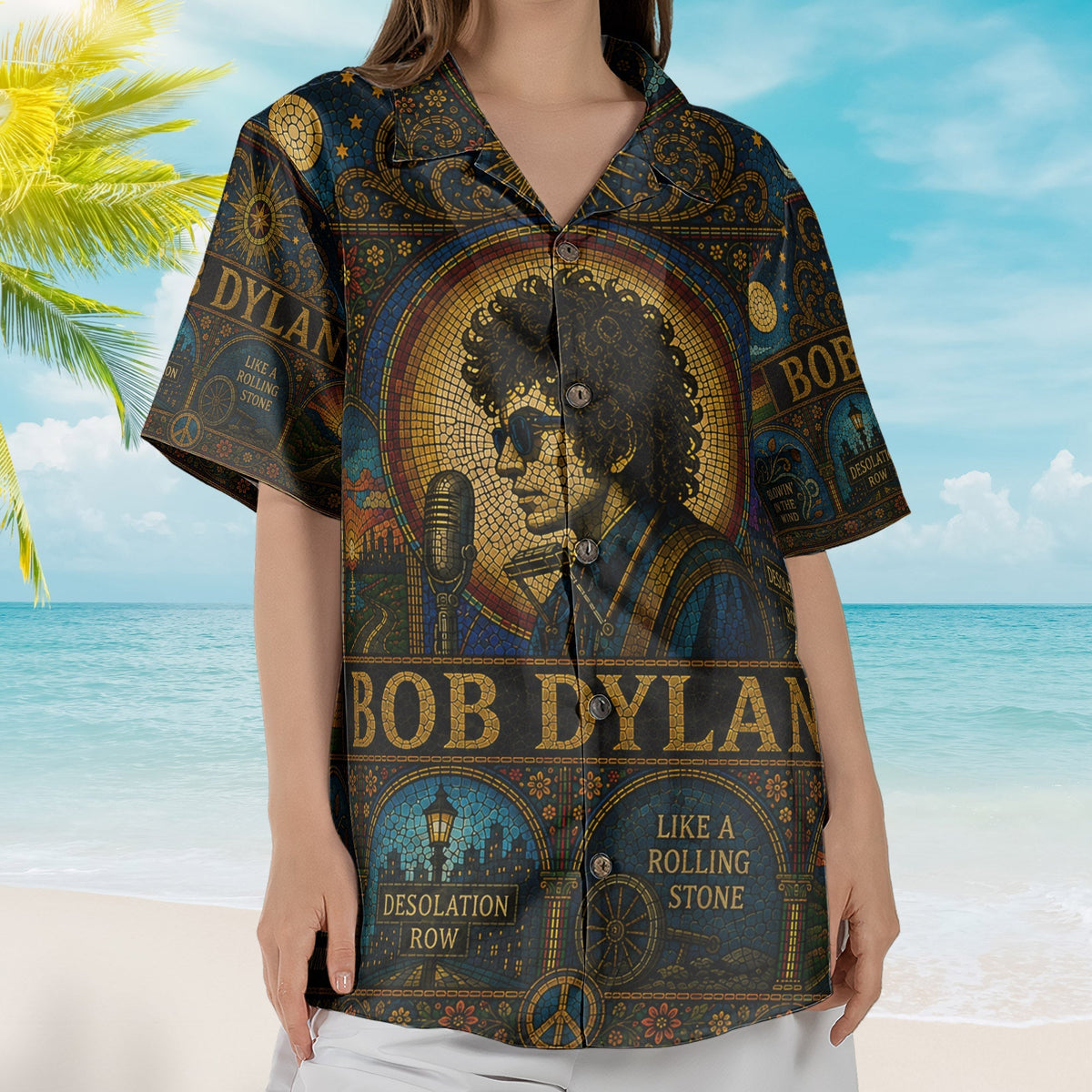 Bob Dylan Hawaiian Shirt - Unisex Retro Like A Rolling Stone Cathedral Window Button Up