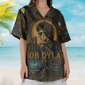 Bob Dylan Hawaiian Shirt - Unisex Retro Like A Rolling Stone Cathedral Window Button Up